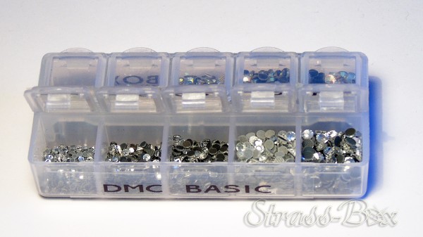 DMC Basic BOX mit Crystal und Crystal AB Steinen SS4 SS6 SS8 SS10 SS12 zum Aufbügeln